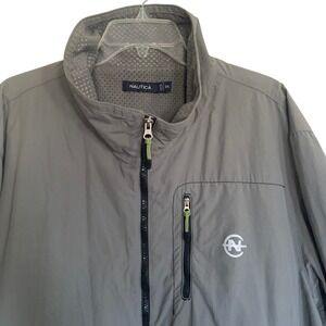 Nautica Competition Mens Gray Full Zip Windbreaker Jacket Mesh Lined 3XL